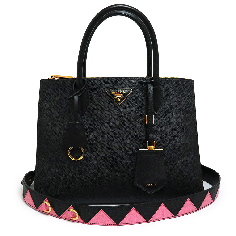 Prada Paradigm Saffiano City Handbag Nero Black Begonia Pink